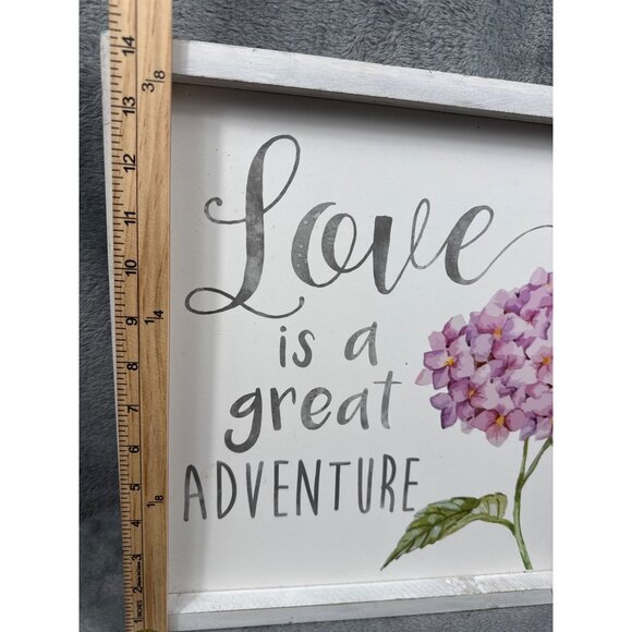 Love Is A Great Adventure Framed Wall Art With Hydrangea Design - Picture 3 of 7